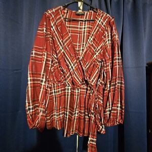 Lane Bryant Red and White Plaid Blouse
